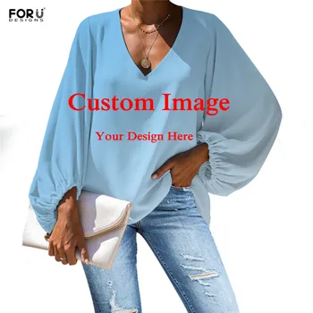 

FORUDESIGNS Hot Women Chiffon Blouse Customizable Design Long Sleeves Party Clothes Girls Fashion Top Soft Bell Sleeves Blouse