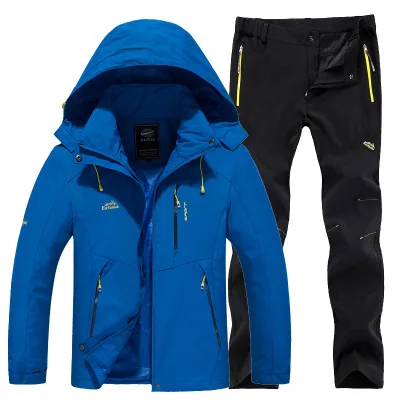 Зимний спортивный костюм для мужчин, походная куртка и походные брюки, флисовая подкладка, термальный лыжный костюм, ветронепроницаемое пальто для альпинизма - Цвет: 12