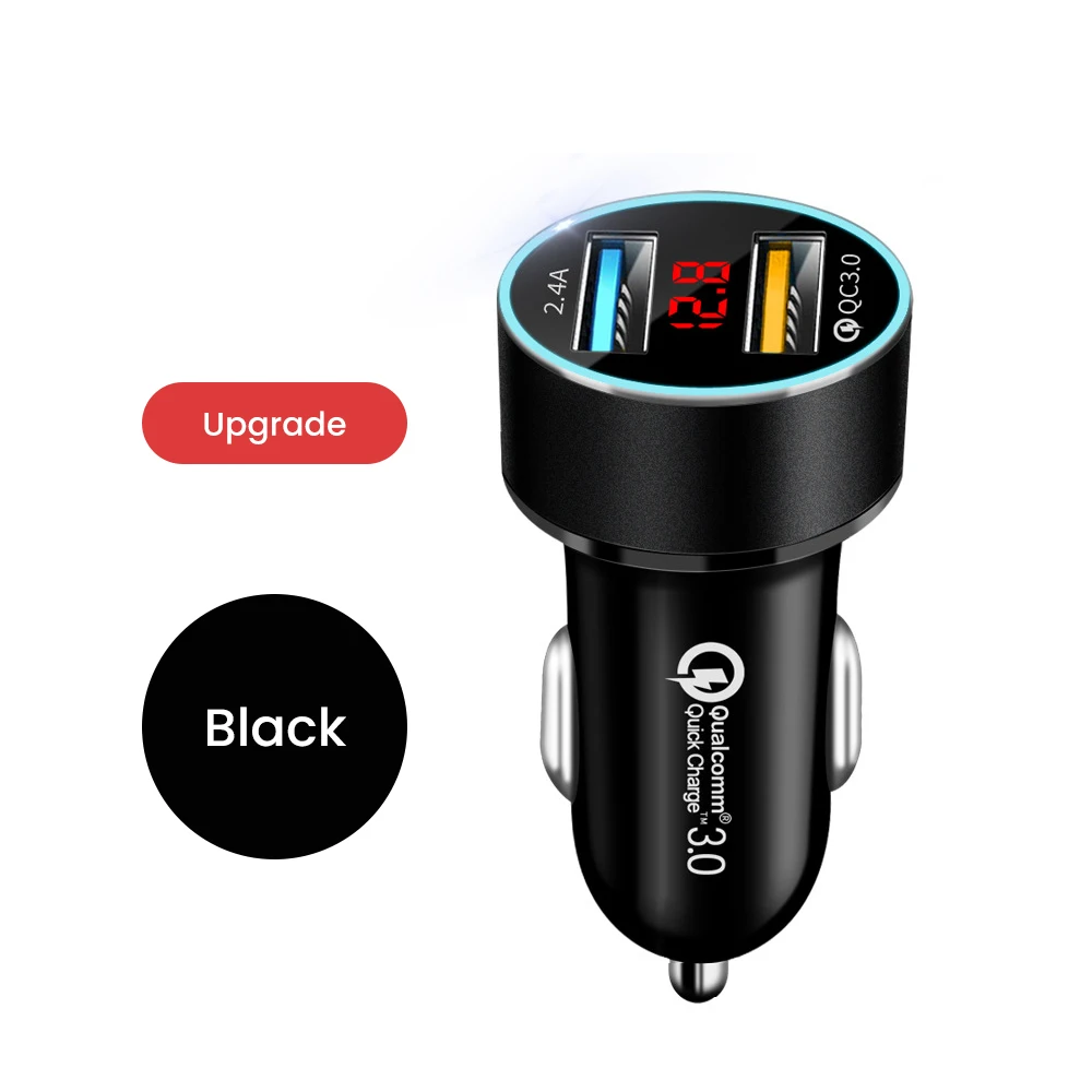 Black with QC AOSHIKE мини многофункциональное автомобильное зарядное устройство светодиодный дисплей автомобильное зарядное устройство 3.1A двойное USB Автомобильное зарядное устройство умное напряжение/индикация тока - Название цвета: Black with QC