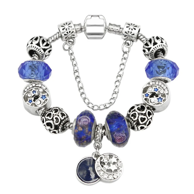 Модные ювелирные браслеты, DIY браслет из сплава с бусинами, голубая звезда бисерный браслет подарок на день Святого Валентина