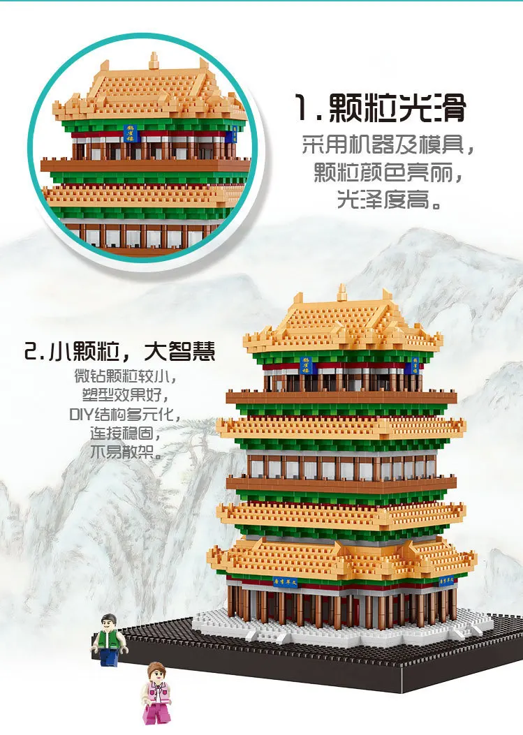 Китайская древняя архитектурная серия желтая башня журавля Yueyang башня Tengwang павильон Guanque маленькие частицы алмазного здания