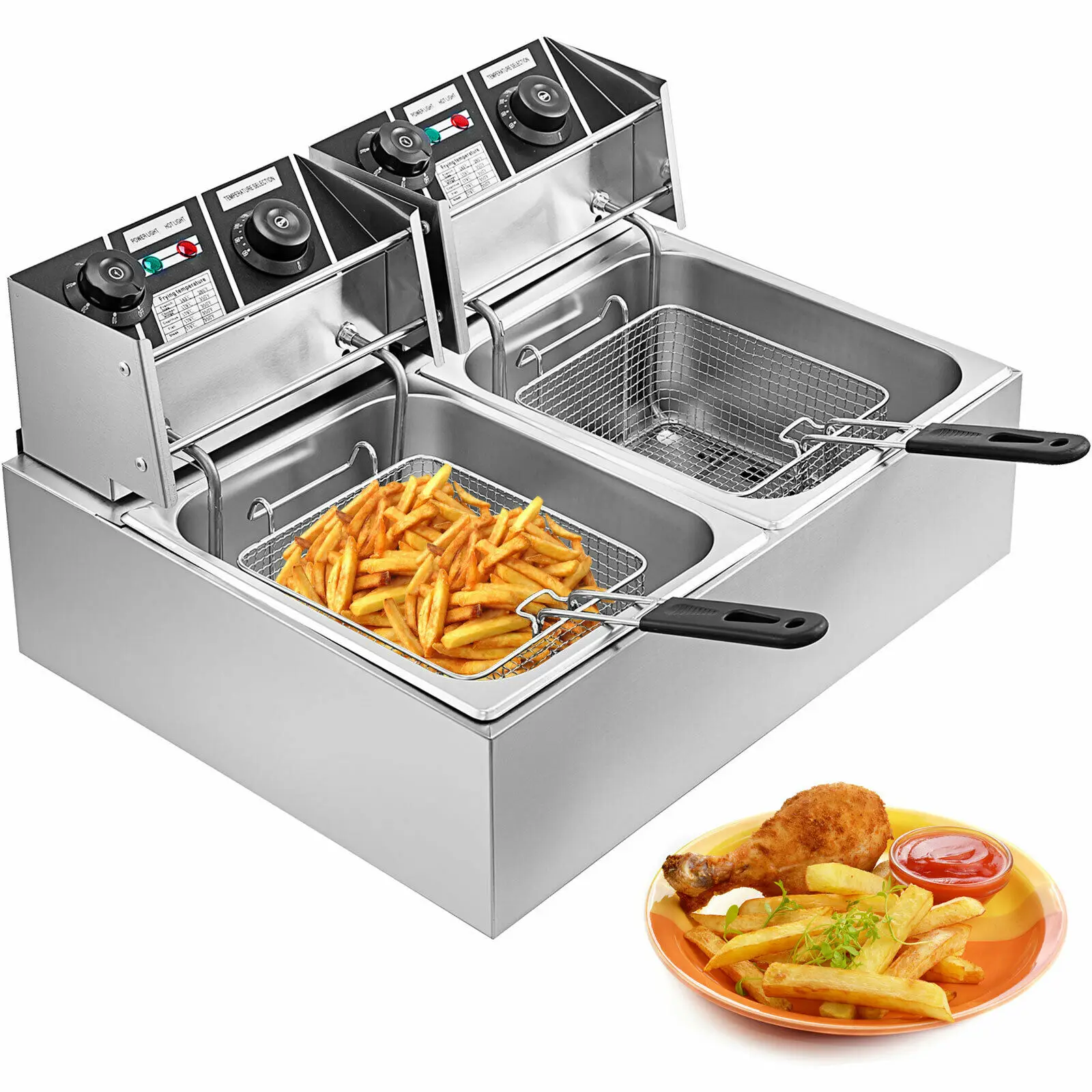 Vevor двойная фритюрница из нержавеющей стали 2x10L Fritteuse Fritose холодные зоны жир пекарное устройство