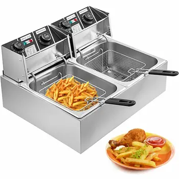 

Vevor Double Stainless Steel Fryer 2x10L Fritteuse Fritose Cold Zones Fat Baking Device