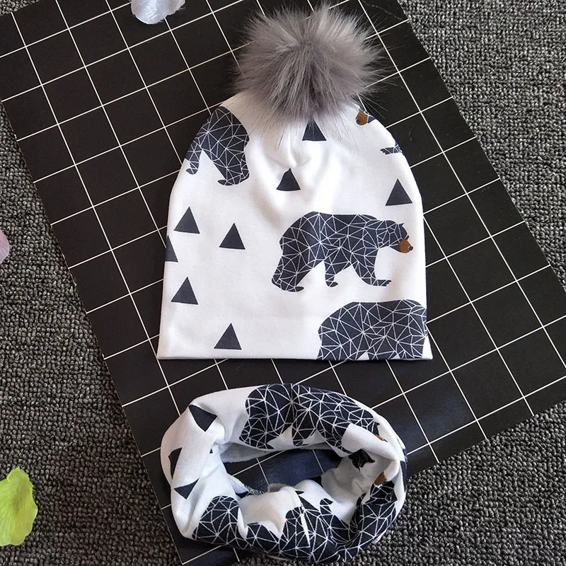 Детский комплект шапок и шарфов для мальчиков девочек хлопковые шапки с принтом