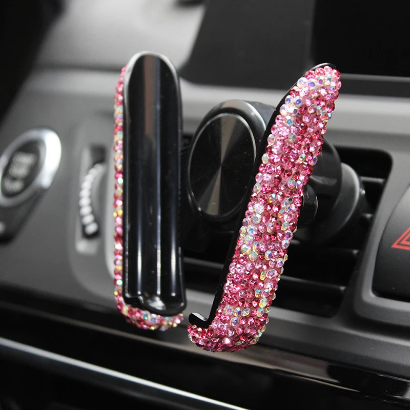 Rhinestones-Gravity-Car-GPS-Stand-Phone-Holder-Air-Vent-Mount-Diamond-Crystal-Load-bearing-Navigation-Bracket-USB-Fast-Charger-54