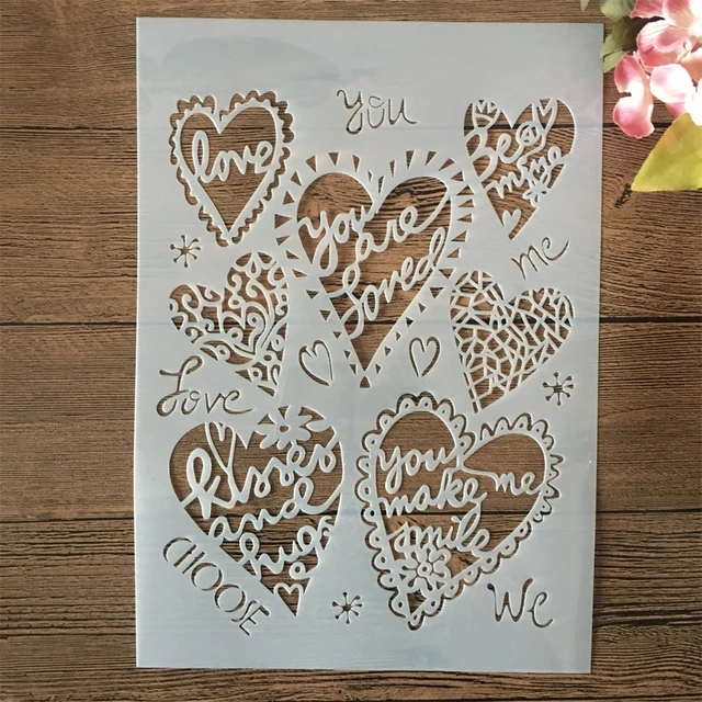 A4 29cm Hollow Heart Love Words Diy Layering Stencils Wall