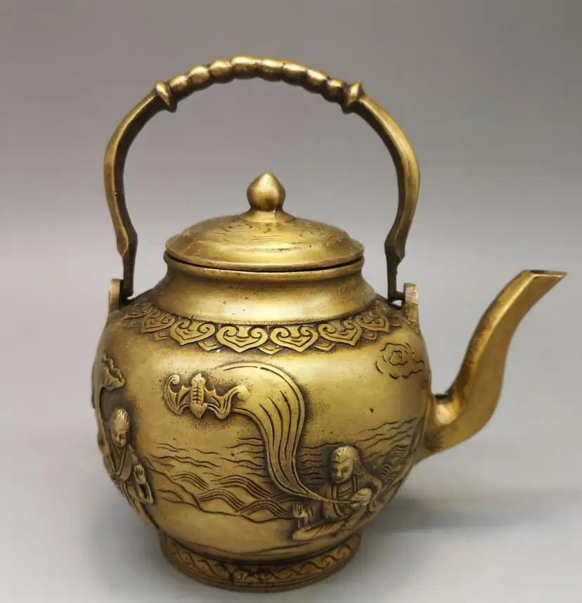 

China brass Two immortals teapot crafts statue