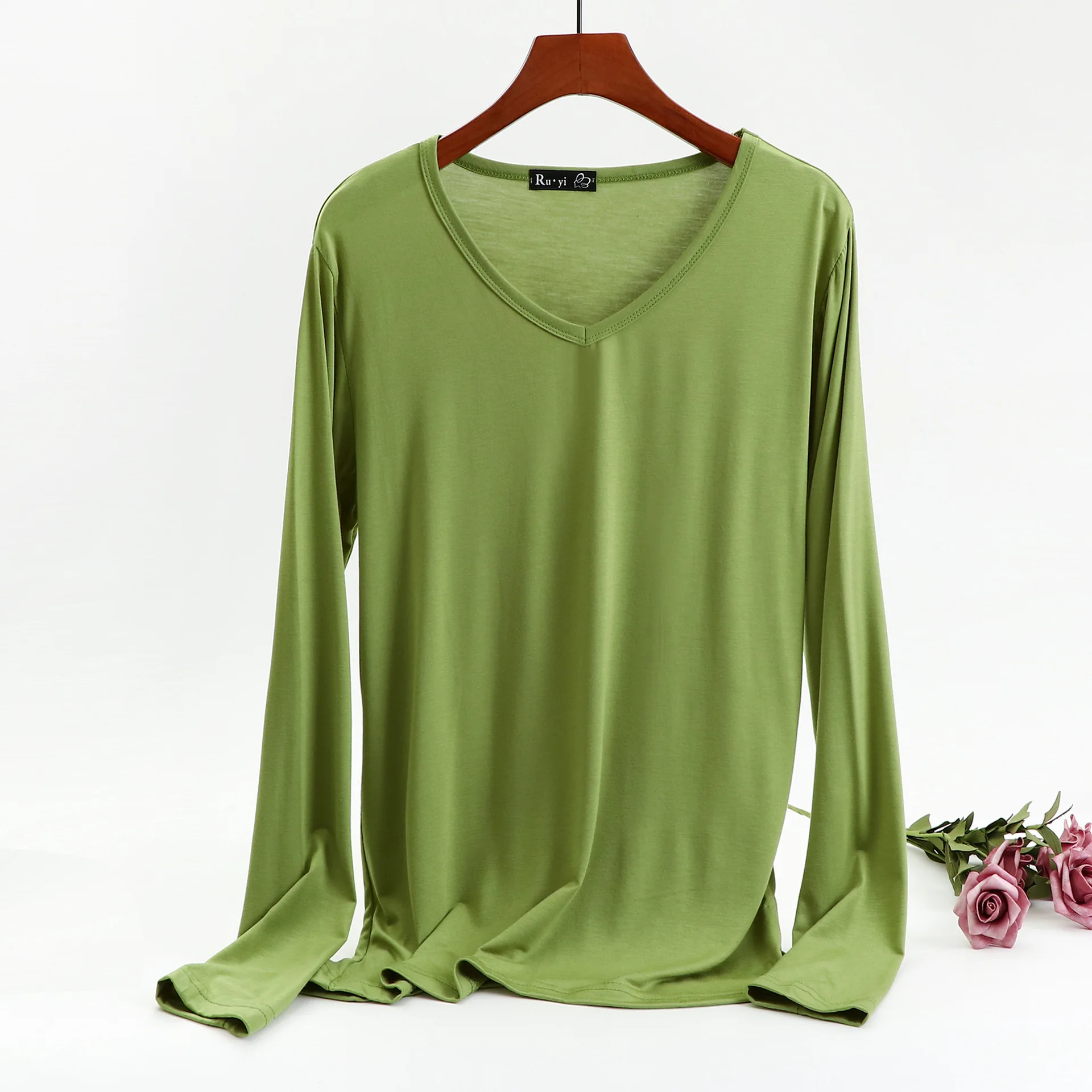 Осенняя Женская хлопковая футболка, топ с длинными рукавами, черный и белый цвета, Повседневная футболка, женские тонкие сексуальные топы, большие размеры, модная одежда - Цвет: D832 yingguang green
