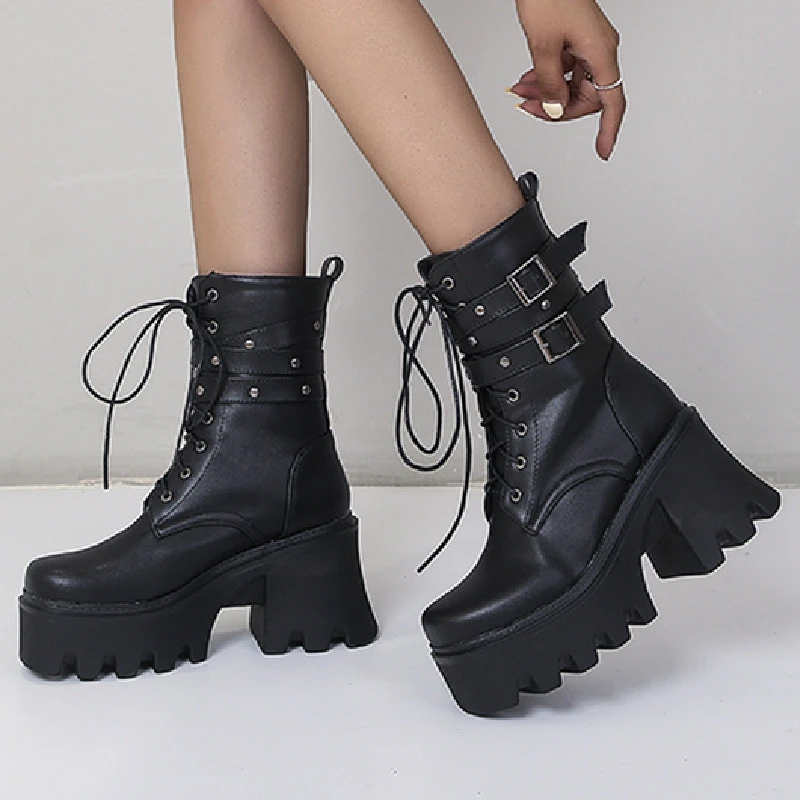 Botas góticas para mujer, zapatos con plataforma gruesa, Botines de Punk con cordones, Demonia, diseñador, Otoño e Invierno|Botas hasta el tobillo| -