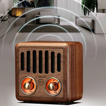 

FDBRO Walnut solid wood retro bluetooth speaker radio card portable audio