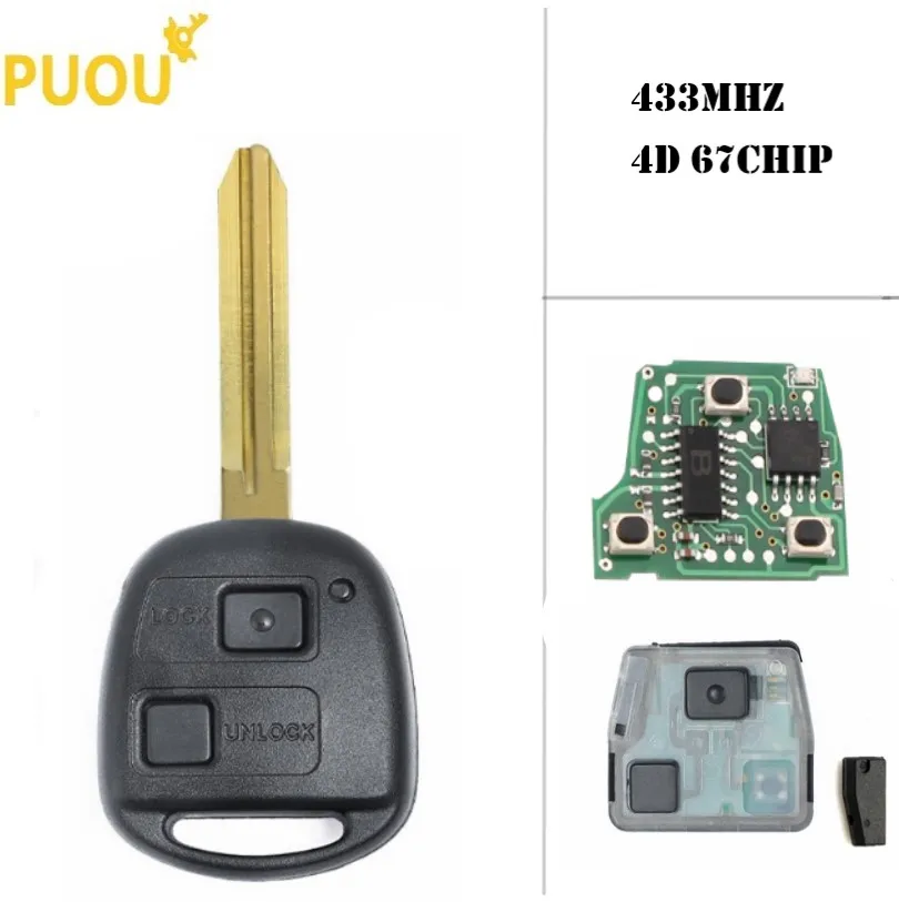 

2 Button Remote Key Fob 315MHz 4D67 Chip for For Toyota Avensis Corolla Yaris Rav4 FCC ID:HYQ12BBT