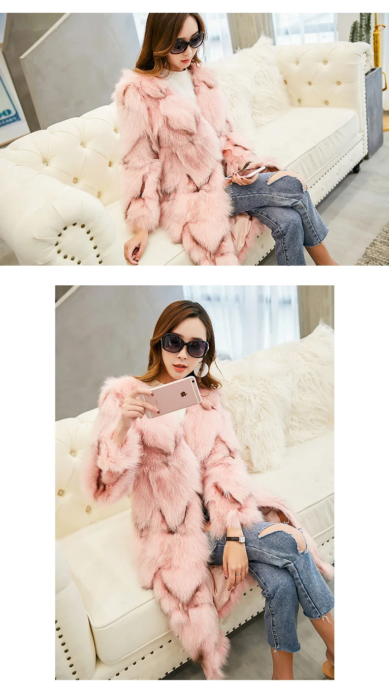 Excellent Free shiping new real genuine natural fox fur coat women fashion 90CM long jacket outwear custom any size 10
