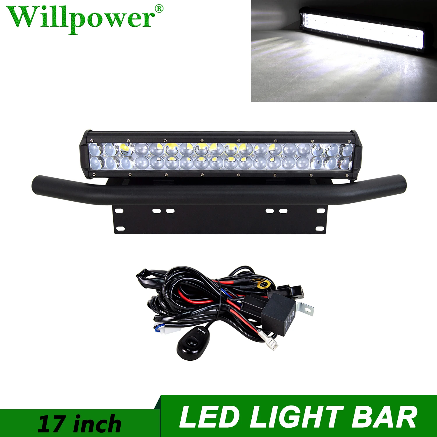 

Внедорожник 108 ВТ 17-дюймовый светодиодный фонарь + держатель номерного знака 23 дюйма 4x4 Автомобильный проектор линзы противотумансветильник светодиодный кронштейн