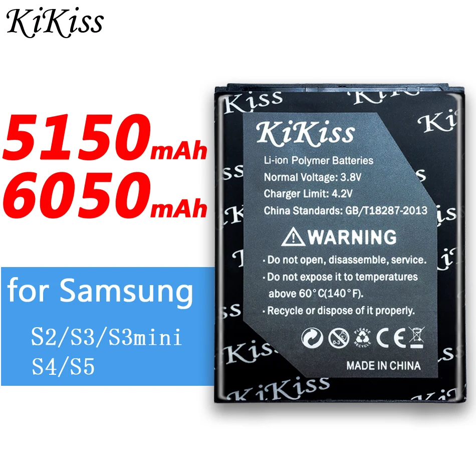 Аккумулятор KiKiss для Samsung Galaxy S2 S3 Mini S4 S5 Ace 2 GT I8190 I8160 I9100 i9300 i9500 i9505 G900F G900 EB425161LU EB