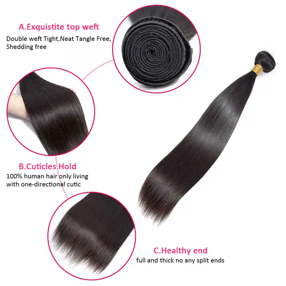 Straight Human Hair Bundles 26 28 30 Inch Brazilian Hair Weave Bundles For Women Natural Hair Extensions 3 4 Bundles Thick Remy