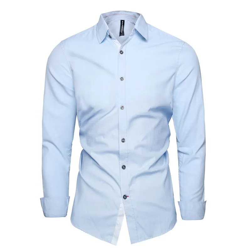 GustOmerD брендовая качественная Хлопковая мужская Однотонная рубашка с длинным рукавом, мужская повседневная Модная приталенная Мужская рубашка, размер США