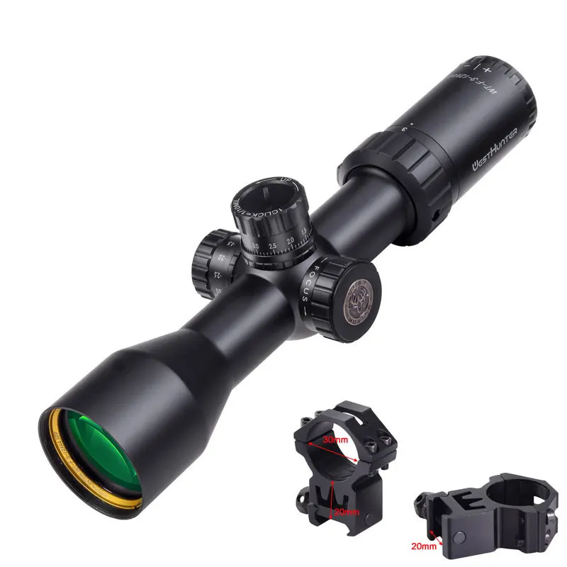 WESTHUNTER WT-F 3-12X44FFP Компактный Тактический прицел первый фокальный самолет стрельба прицелы стекло травление Сетка Охота Воздушный прицел - Цвет: High 20mm Rings