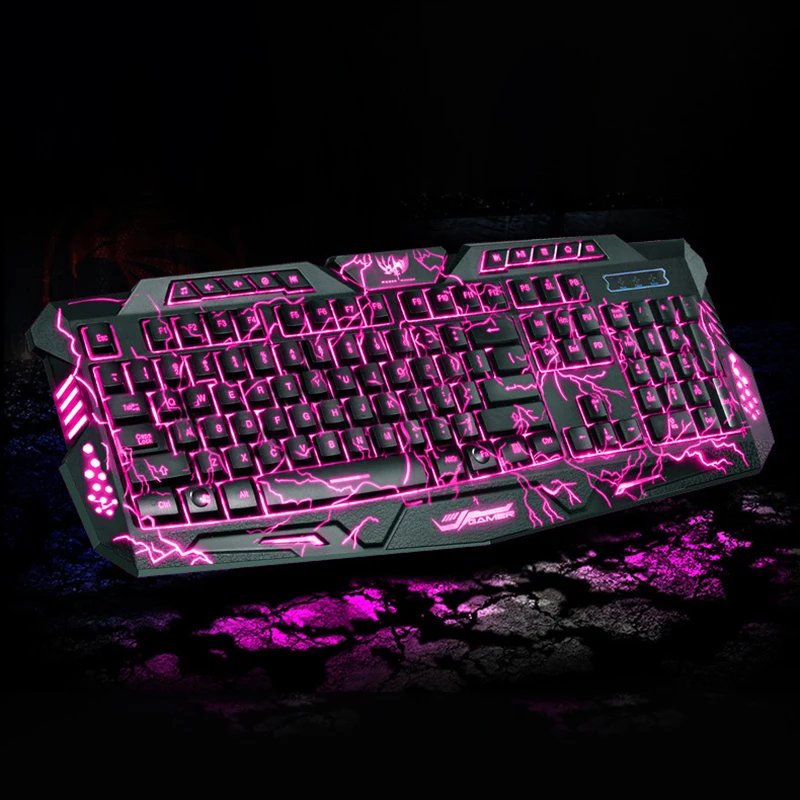 Проводной английский Gaming Keyboard светодиодный 3-Цвет M200 USB Проводная Цвет Фул дыхание подсветкой Водонепроницаемый компьютер трещины клавиатура