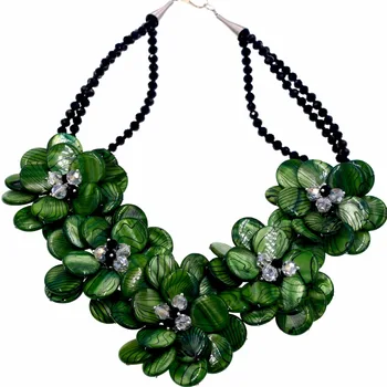

New Design Green Zebra Shell Flower Statement Necklace