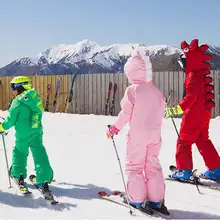 Новинка; модный детский лыжный костюм с героями мультфильмов; плотный теплый ветрозащитный водонепроницаемый цельный лыжный комплект с динозавром