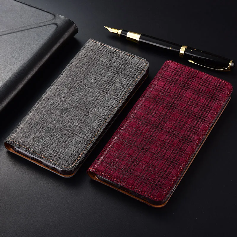 Case for Xiaomi Redmi Note 8 Pro Plaid style Matte Genuine Leather Flip wallet Cover for Redmi Note8 Phone cases