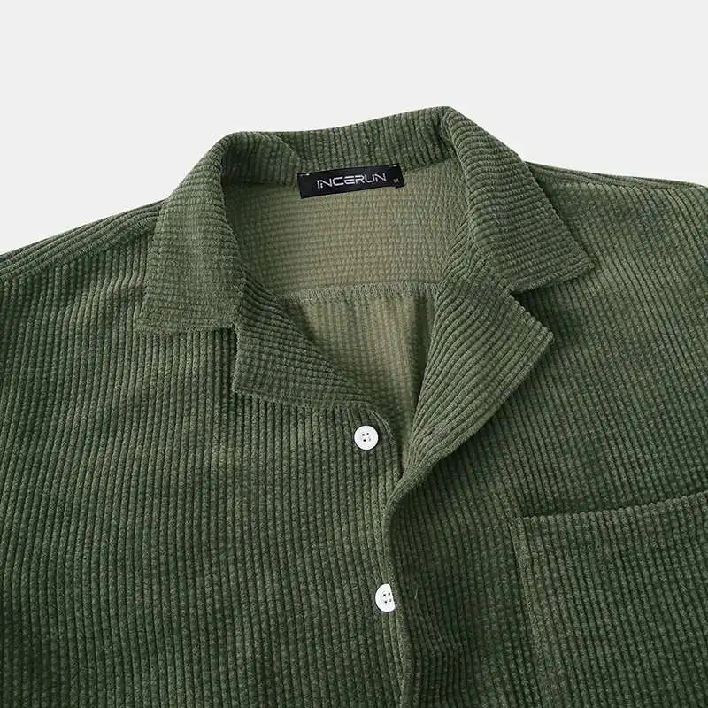 Men Corduroy Sets Streetwear 2022 Short Sleeve Button Lapel Shirts & Shorts  Solid Color Cozy Mens Casual Suits S-5XL INCERUN
