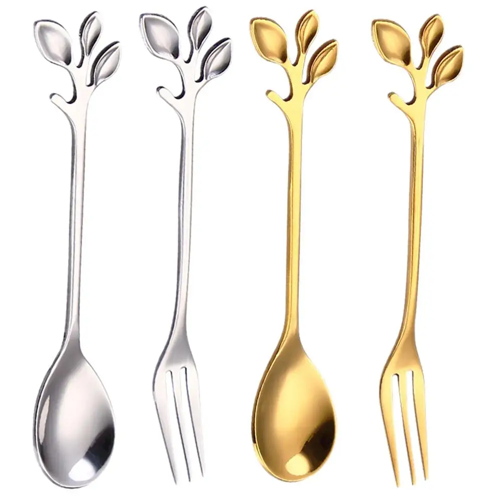 

Coffee Spoon Dinnerware Suit Scoop Fork Stainless Leaf Shape Coffee Spoons Tea Spoon Stirring Spoons Stylish Tableware Gadgets