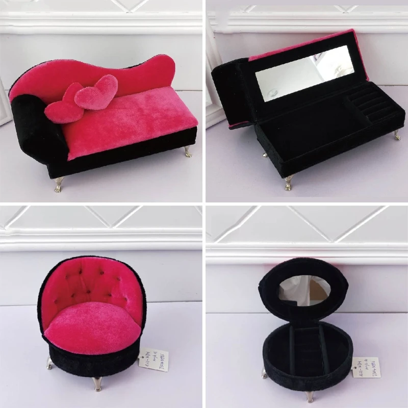 Pink Oval Sofa Chair Flip Top Hidden Jewelry Box/Display Dresser Top Doll House 