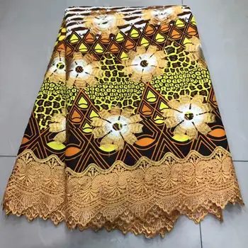 

6yards New Arrival African Embroidery Wax Lace Fabric High Quality Wax Prints Fabric With Guipure Cord Lace Ankara Fabric