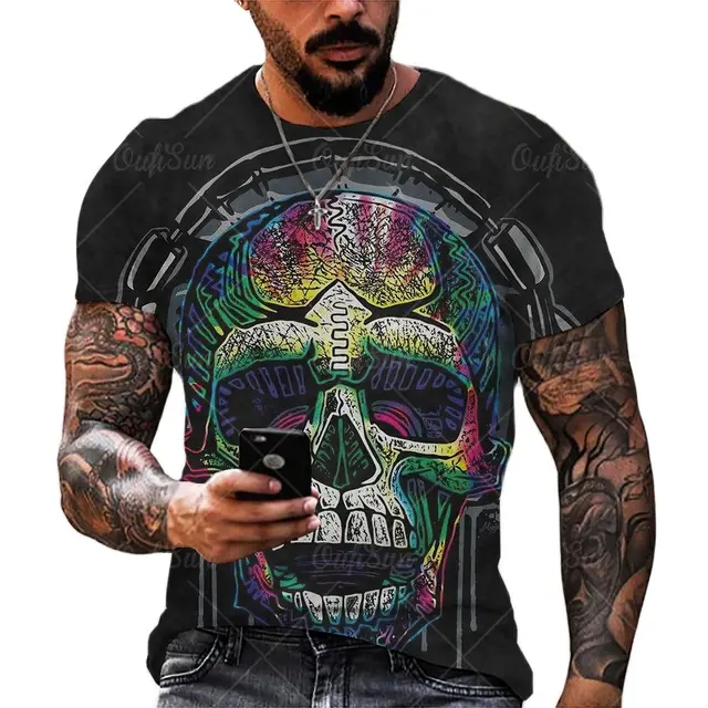 2021 Summer New Men’s 3D Skull Print T-shirt Casual Stylish Breathable O-neck Short-sleeved T-shirt OFSM-01204