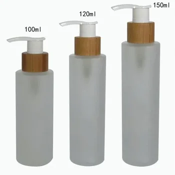 

50pcs 30ml 50ml 100ml 120ml 150ml flat shoulder clear frosted glass lotion bottle with full bamboo pump cap cosmetic package