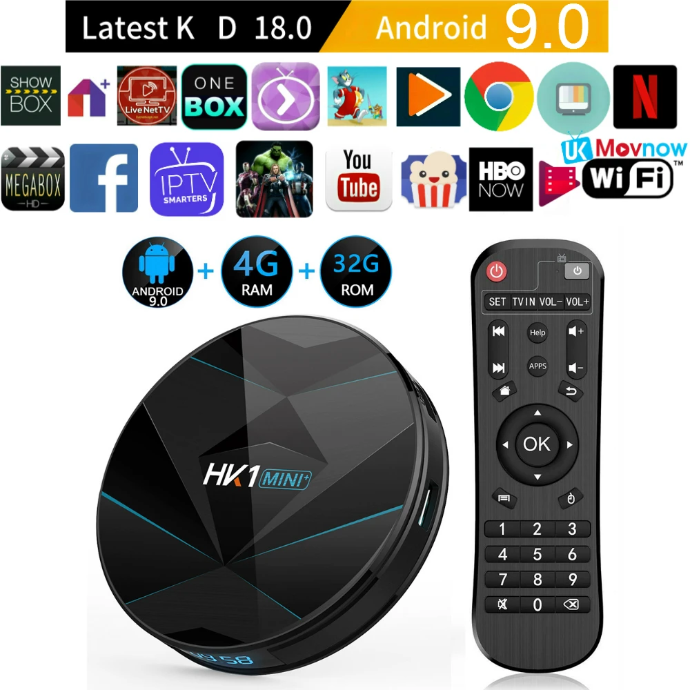 T TV BOX HK1 Mini + Android Box 9 0 OS 4 ГБ 128 Гб Поддержка USB 3 BT 2 4G 5G Wi Fi 3D 4K Full HD H.265