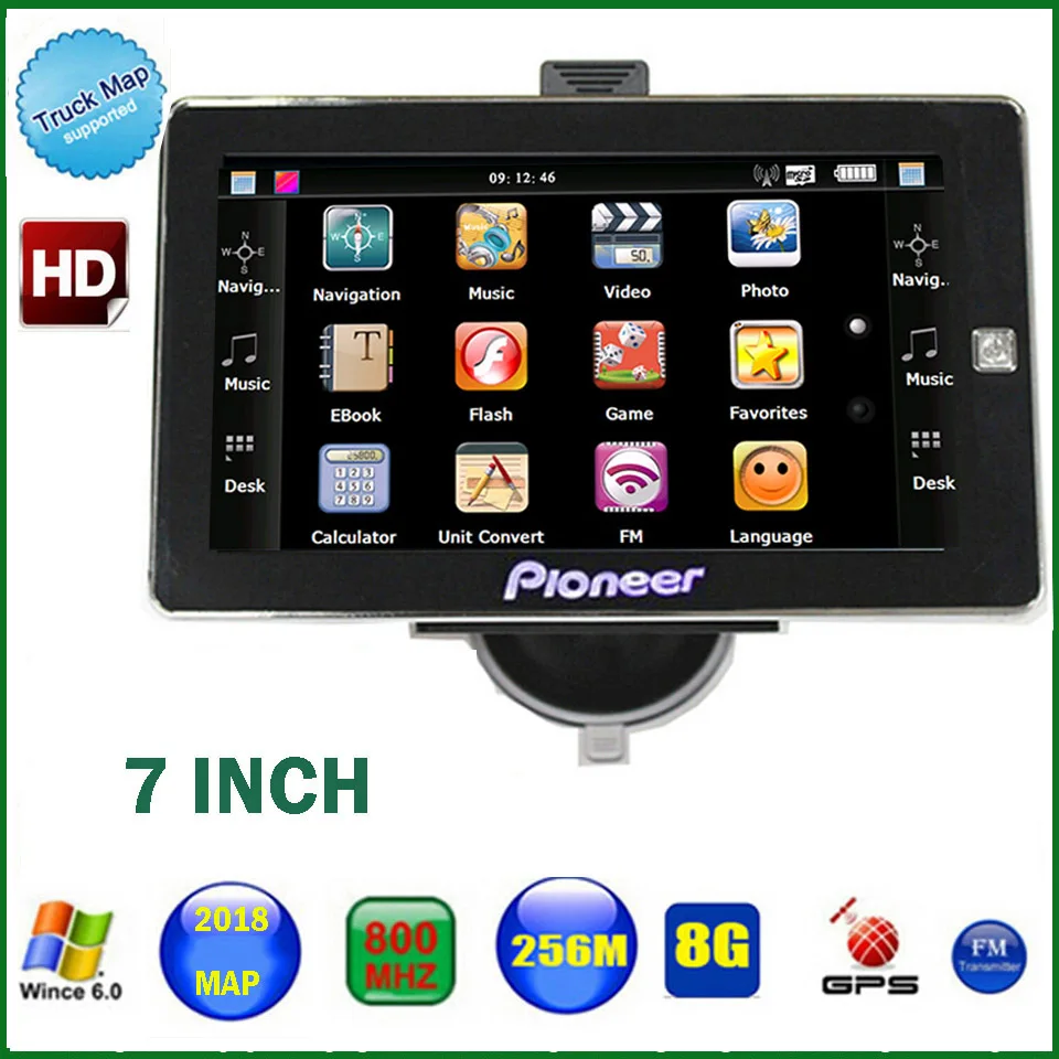 

7 inch truck bluetooth AVIN DDR 256M 8GB gps navigator MTK vehicle windows CE 6.0 GPS Navigation with rear view wireless camera