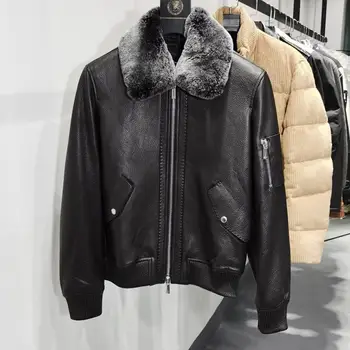 Kaufen Andonaimi Winter Schaffell Kaninchen Fell Monochrome Jacke Limited Edition Männer Jacke Motorrad Kleidung