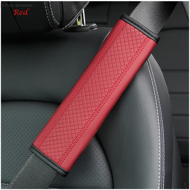 Soft Leather Embossed Seat Belt Shoulder Pads To Protect The Driver's Shoulders. Car Seat Cover Decoration Red