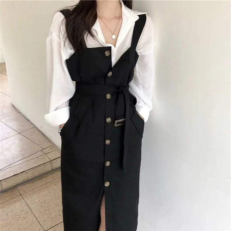 Sleeveless Dress Women Spring Straight Leisure Single-breasted Spaghetti Strap Large Size 4XL Korean Style Daily Female Trendy dresses for women Dresses