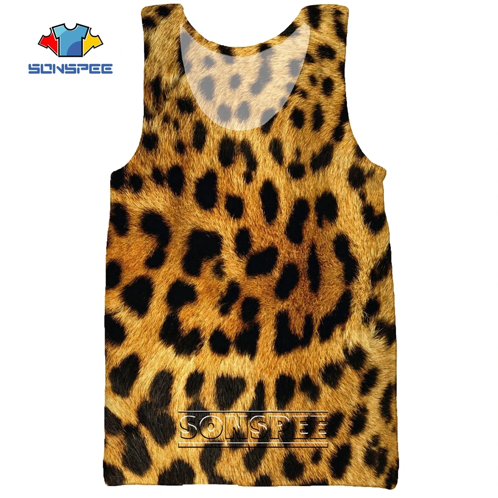 SONSPEE Leopard Animal Hunting 3D Print Men's Tank Tops Casual Fitness Bodybuilding Gym Muscle Funny Men Sleeveless Vest Shirt