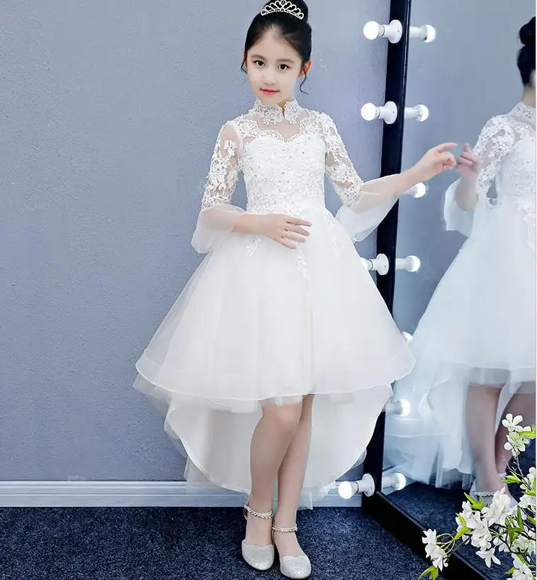 Белое кружевное платье для девочек Детские вечерние платья принцессы для девочек, платья с блестками и цветочным узором для девочек на свадьбу, детское платье для первого причастия для девочек