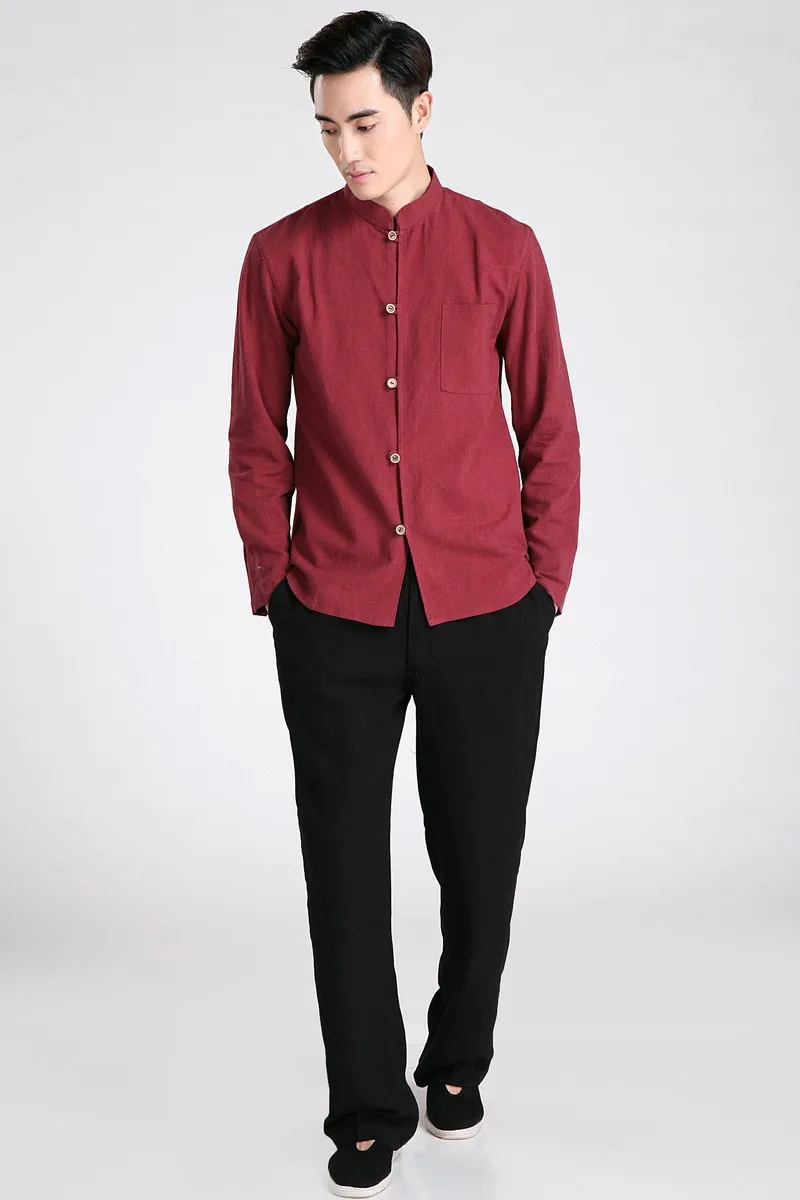 New Arrival Burgundy Chinese Men Kung fu Uniform Cotton Tai Chi Suit Vintage Button Clothing M L XL XXL XXXL 2605