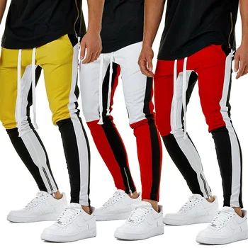 

Hiphop Men Pants 3XL Plus Size Zipper Drawstring Pant Fashion Casual Fitness Hit Color Slim Trousers Male Joggers Pants
