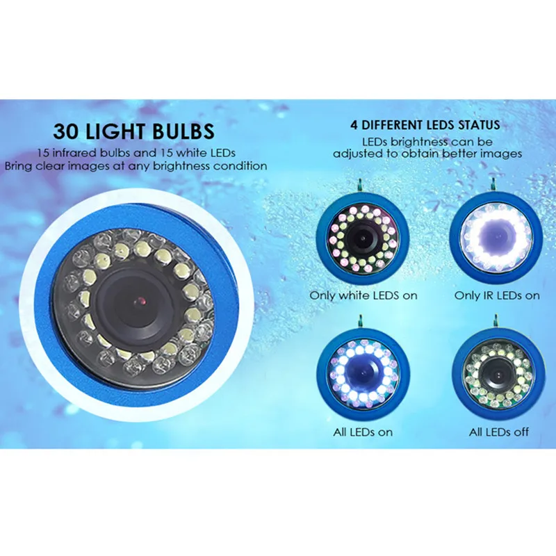 Tanie 7.0 Cal 15m 1000TVL pod wodą lokalizator ryb kamera wędkarska 15 sztuk białe diody led + 15 sztuk lampa podczerwień echosondy IP68 wodoodporna