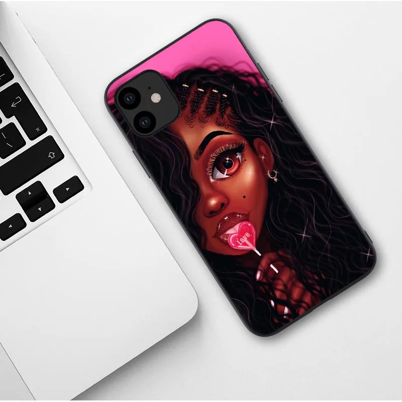 TPU Черный Африканский художественный чехол для iPhone X XR XS Max 8 7 Plus 6 6s Plus melanin poppin силиконовый чехол для iPhone 11 Pro Max - Цвет: TPU