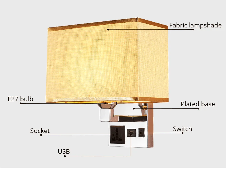 Socket USB E27 LED Bulb Wall Lamp Stair Bathroom Sconce Wall Lights with Switch Applique Nordic Bedside Lamps Bedroom Lighting (6)