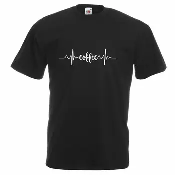 

Unisex Black Coffee Heart Rate T-Shirt Shirt Monitor Awake Morning
