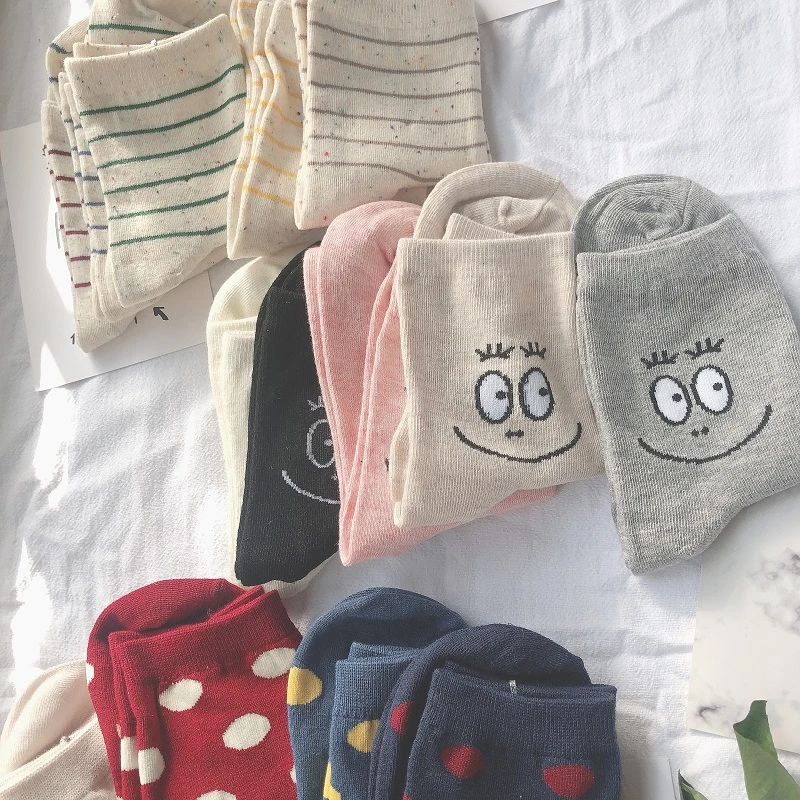 5 пар в наборе, женские выразительные носки в полоску, в горошек, Harajuku, женские хлопковые носки, подарок на год, Стильные повседневные удобные носки, модные носки