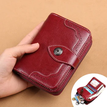 

Leather Lady's Short Purse 20% Discount Women's Zipper Retro Wax Cowhide Wallet