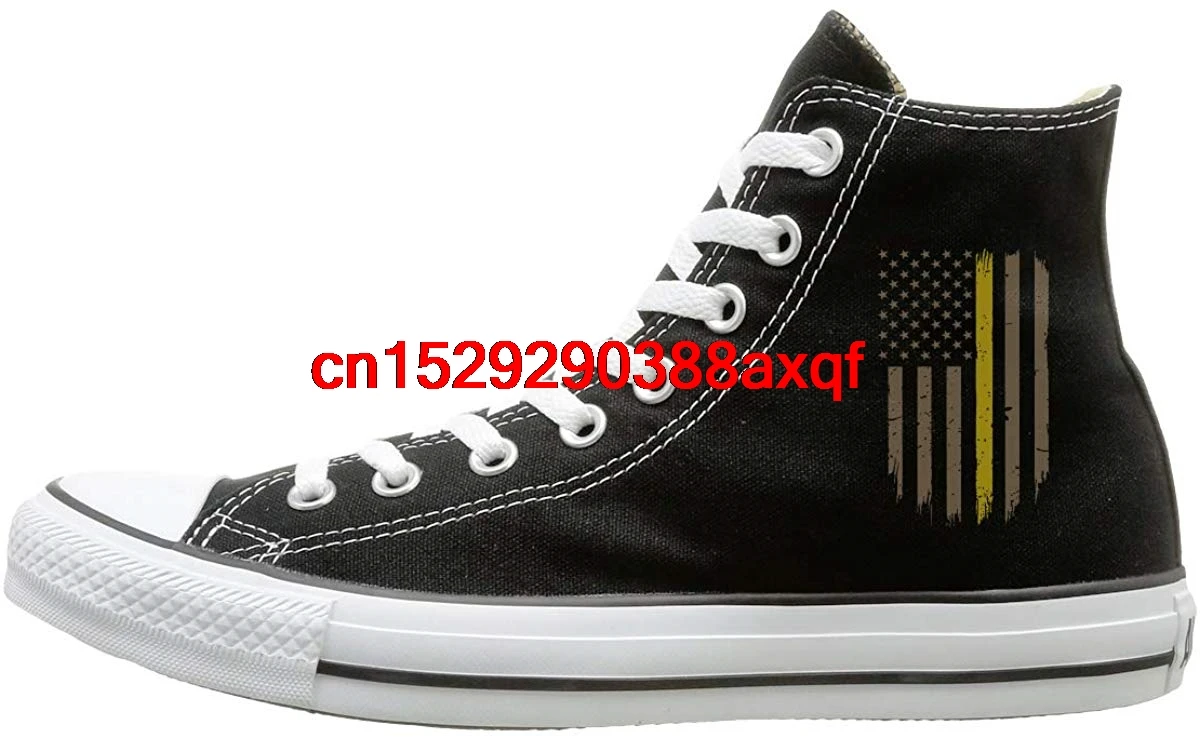 

Canvas Shoes 911 Dispatcher Thin Gold Line Flag1 Casual High Top Lace Ups Sport Sneakers For Men's Women's