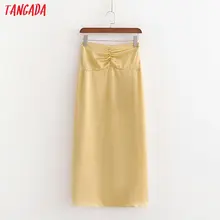 Tangada Женская плиссированная желтая юбка миди faldas mujer винтажная боковая молния Высокая талия элегантные шикарные юбки до середины икры 1D174
