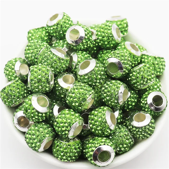20Pcs New Assorted Color Luxury Rhinestone Large Hole Spacer Fit Pandora Charms Bracelet Hair Beads for Women DIY Jewelry Making Big Luxury Color 10