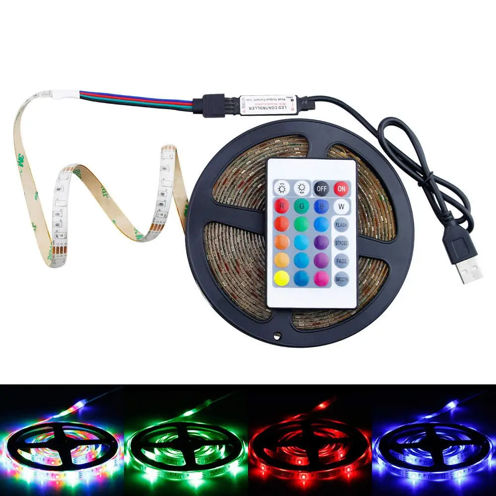 

2835 Chip LED Flexible Ribbon DC 5V RGB Light Strip 16 Colors LED Diode Tape For Indoor Decoration Lamp Waterproof RGB Strips